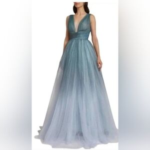 Mac Duggal Glitter Ombre V Neck Sleeveless Gown 20380 Size 10  Blue Ombre Dress